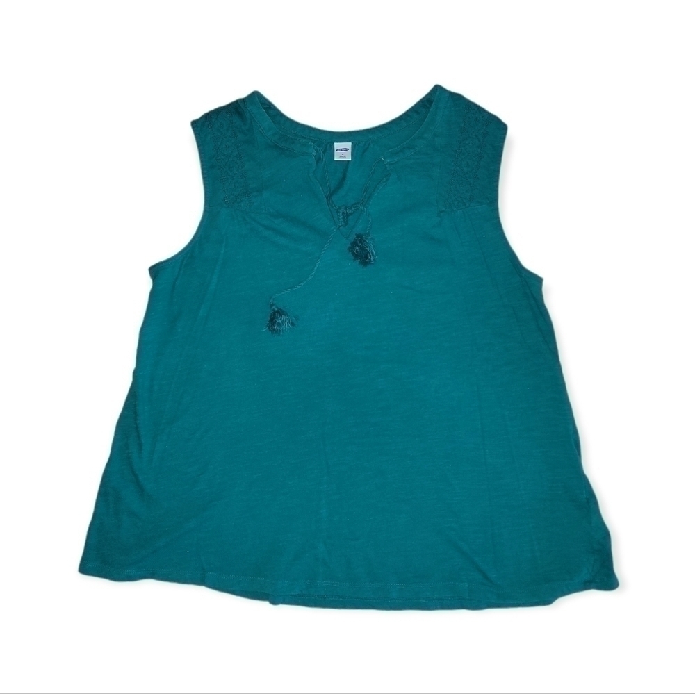 Blue Green Tassel Detail Tank Top